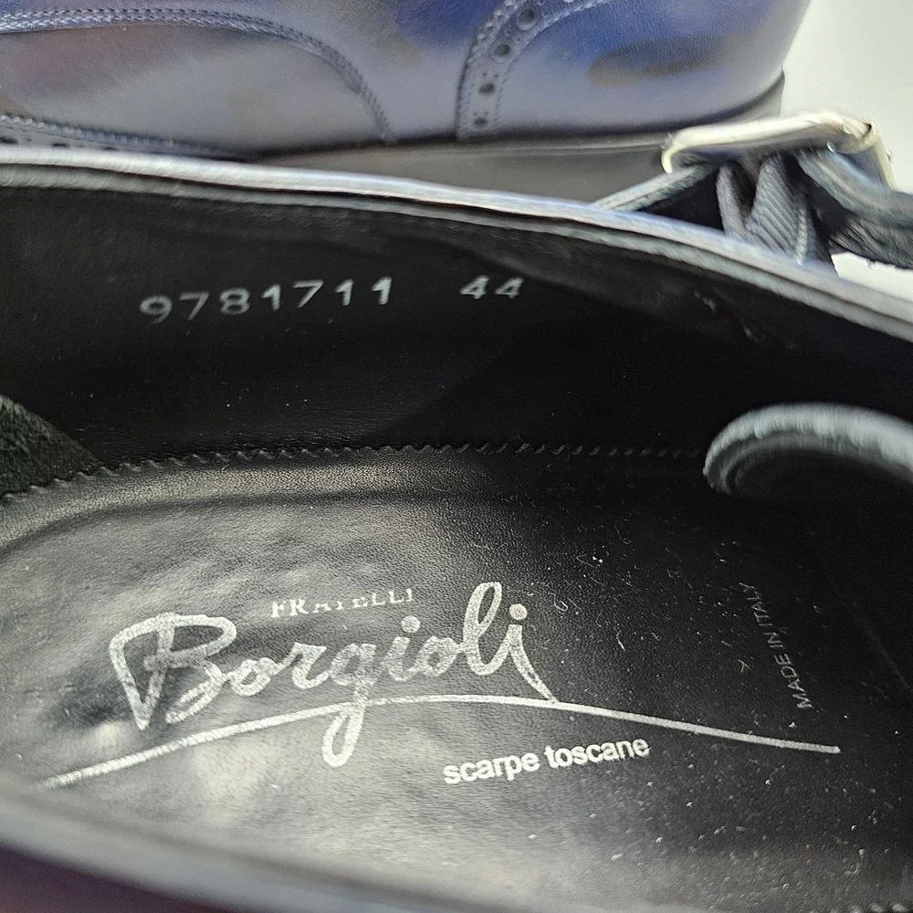 Fratelli Borgioli Men's Size 44 / 10 VGC Black And Blue Leather Monk Strap Shoes